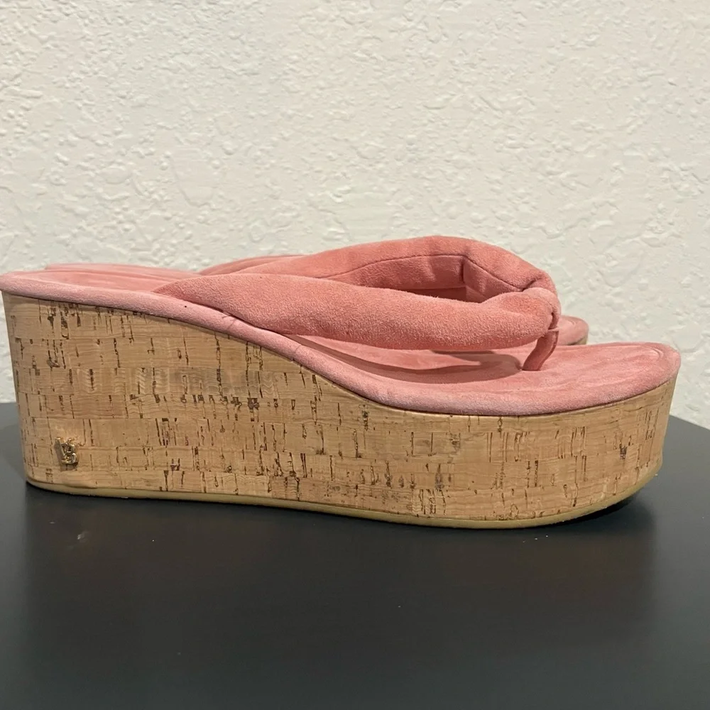 Veronica Beard Pink Geno Suede Wedge Thong Sandals Size 9.5